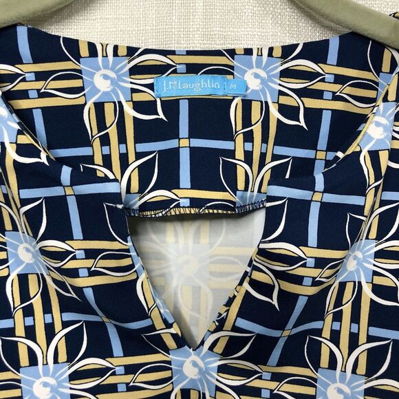 J. McLaughlin Catalina Cloth Carly Top Womens M Geo Floral Notched Neck Preppy - Picture 4 of 13